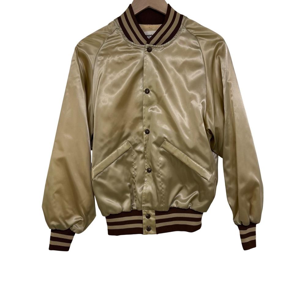 Vintage King Louie Pro Fit Gold Satin Bomber Varsity Jacket Mens S Union Made
